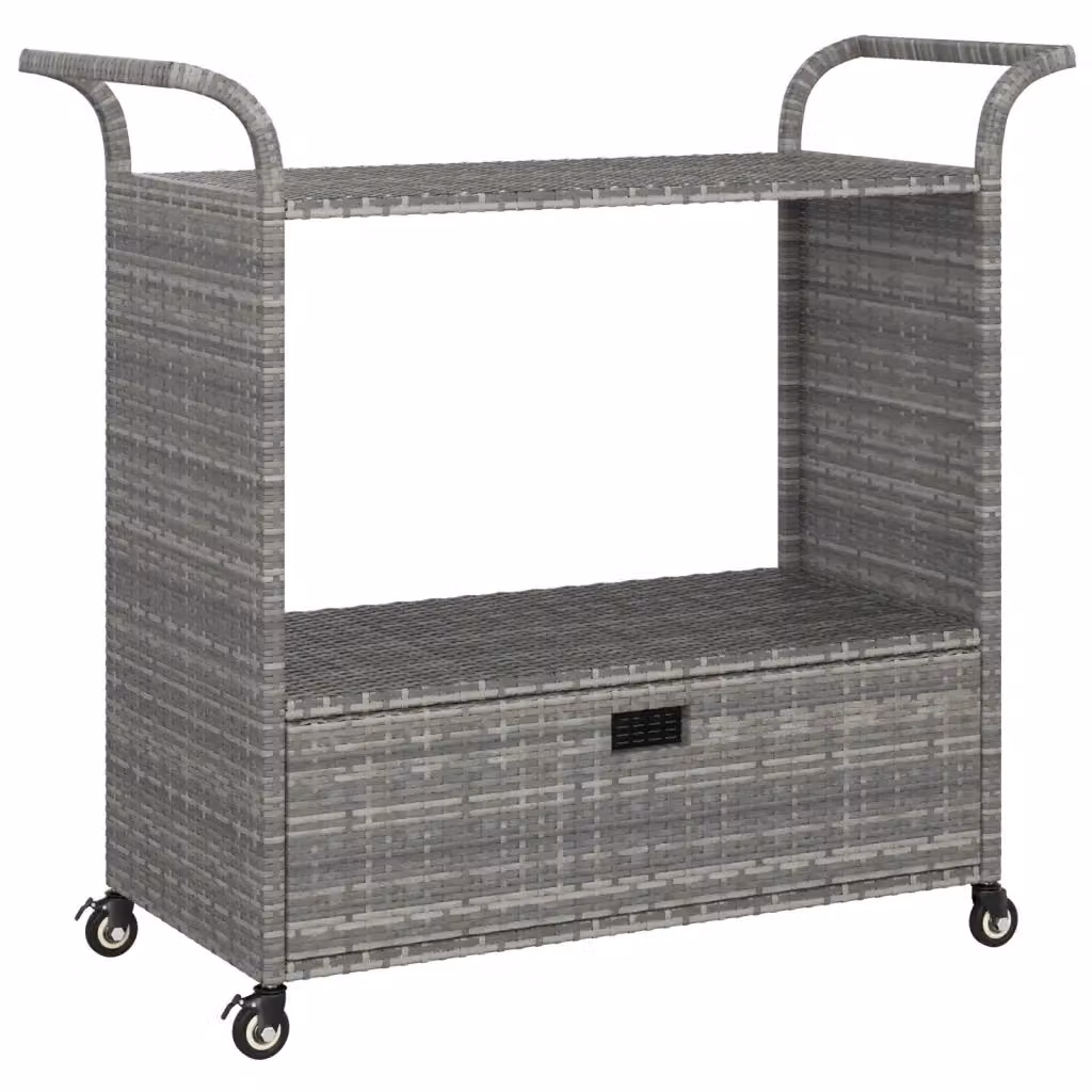 Carrello da bar moderno vidaXL in rattan e metallo grigio con cassetto e ruote L/P/H: 100 x 45 x 97 cm – 2