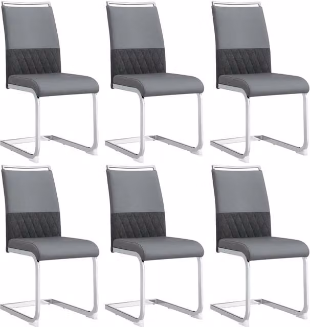 Set di 6 Sedie da Pranzo Moderne con Schienale in PU e Lino, Seduta Imbottita e Design Ergonomico, Colore Grigio