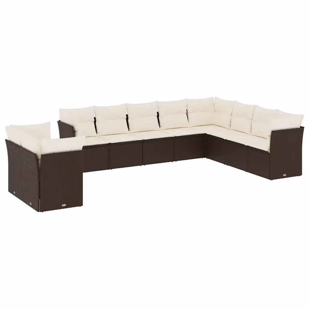 Set di Divani da Giardino vidaXL a Forma di L in Polyrattan Marrone con Cuscini Bianchi – 2