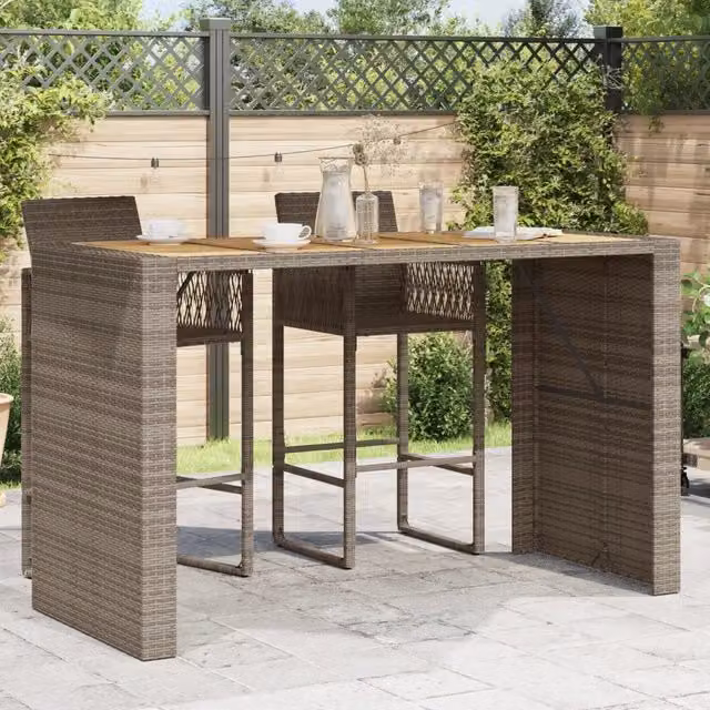 Tavolo Bar da Giardino Piano in Acacia 185x80x110 cm Polyrattan 368701