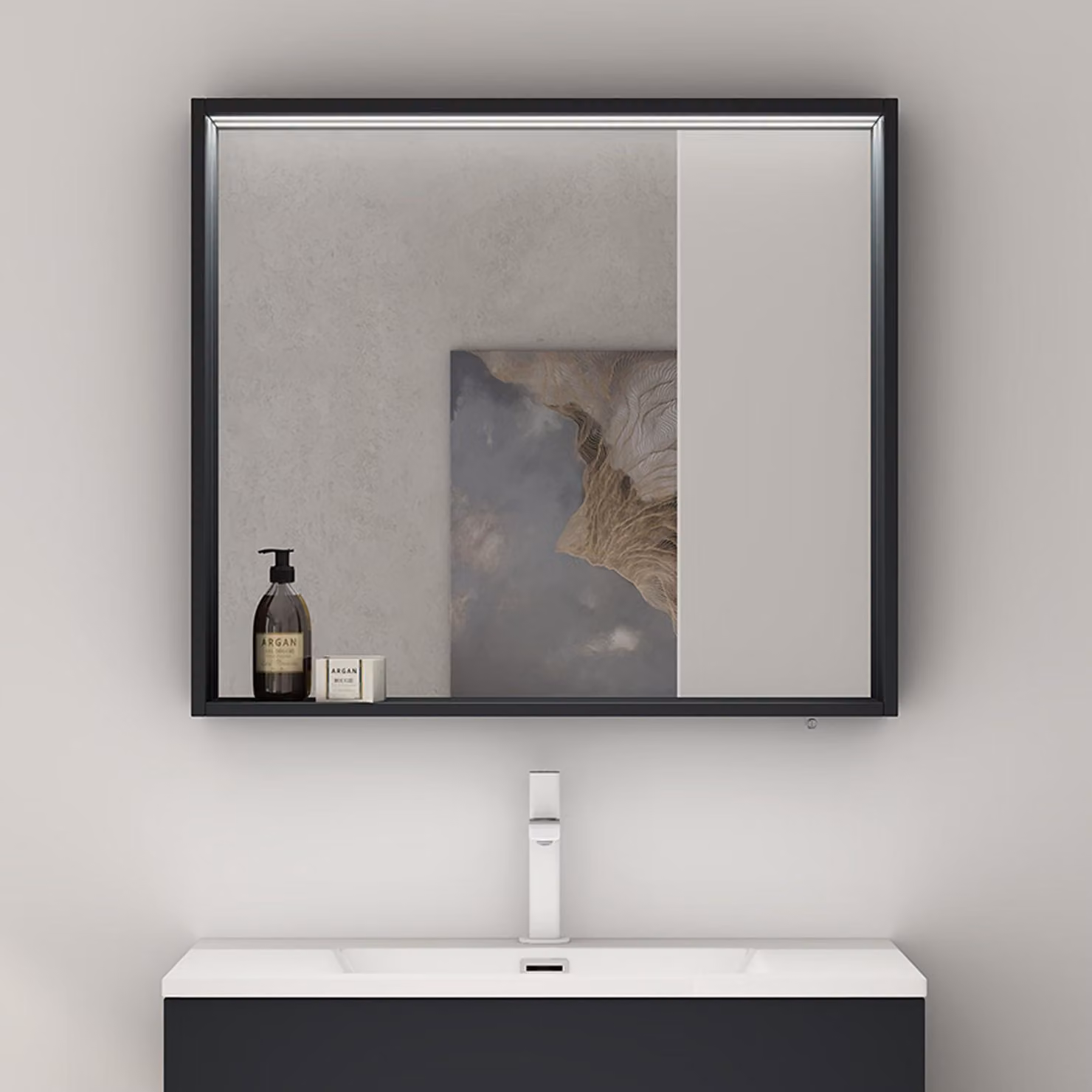 doporro Armadietto a Specchio con Luce 80x12x70cm, Specchio da Parete con Luce LED e Ripiano in Legno Antracite opaco Spiegelschrank-01