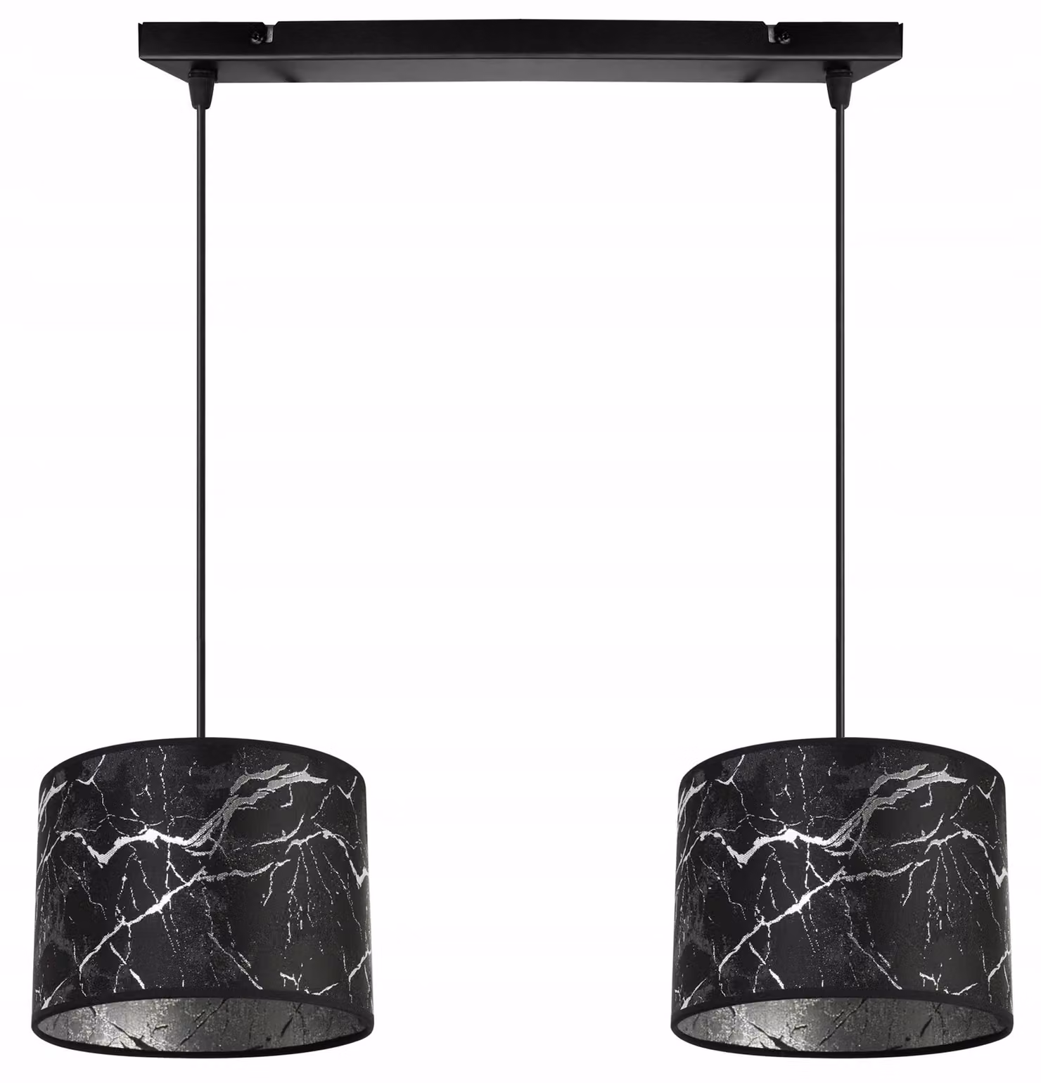 Lampada a sospensione, lampadario, paralume, motivo argentato