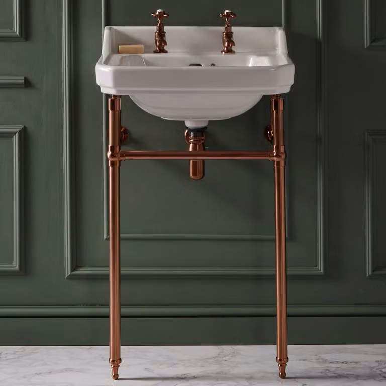 Consolle con Lavabo e Struttura Tradizionale 560mm in Rame Satinato - 2 Fori per Rubinetteria - Richmond