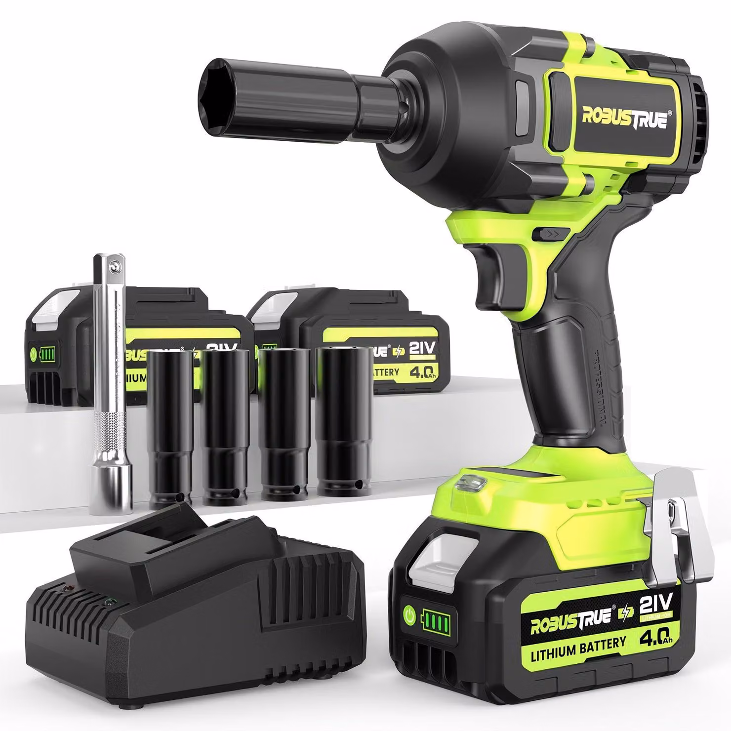 Chiave a percussione – Avvitatore a percussione – Modello da 1100 N.m – Motore brushless da 21V – 2 batterie da 4,0 Ah, ricaricabili rapidamente
