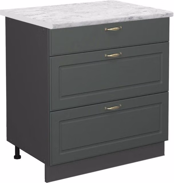 Mobiletto base per cucina Fame-Line Verde-oro rustico/Antracite 80 cm con 3 cassetti, PL Marmo Vicco