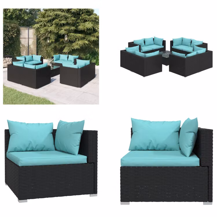 vidaXL set salotto da giardino 9 pezzi con cuscini in poly rattan nero - set salotto da giardino - set salotto da giardino - set salotto da patio - set divano da patio