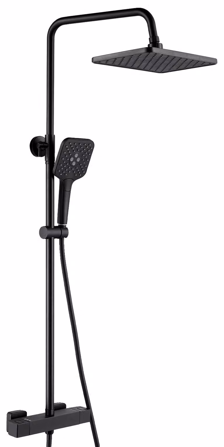 Colonna doccia, controllo termostatico, design a due manopole, colore nero, diametro 10 pollici