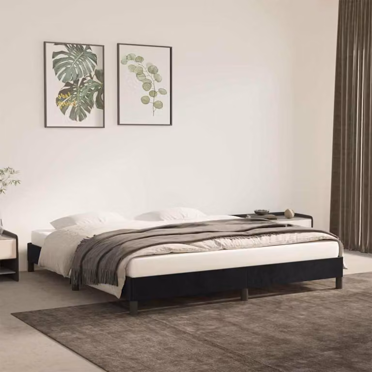 vidaXL Giroletto in Velluto Nero con Doghe in Legno L/P: 180 x 200 cm