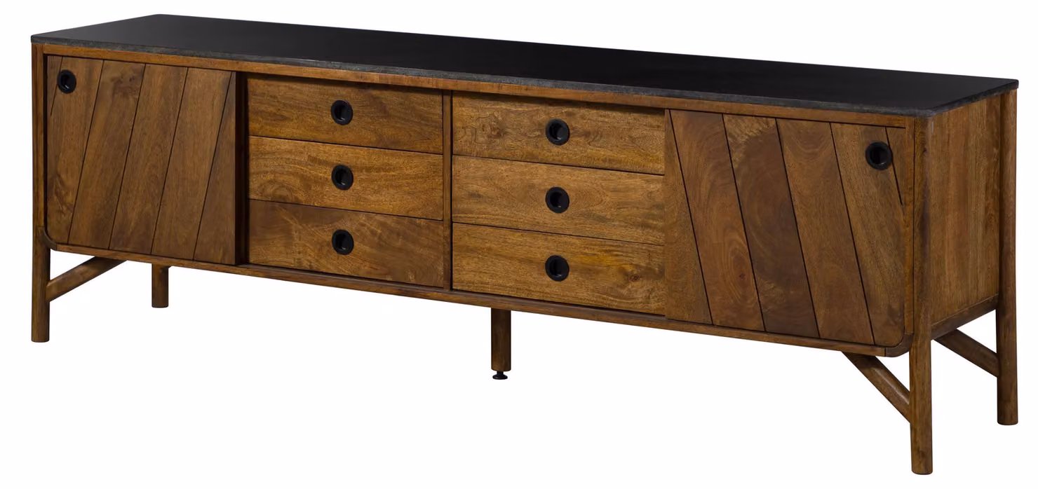MASSIVMOEBEL24 | Credenza in legno di mango 200x45x65 oliato marrone / granito scuro LOS ANGELES #113