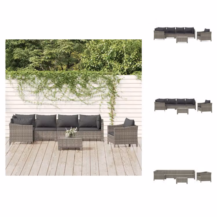 vidaXL set da salotto da giardino 7 pezzi con cuscini in poly rattan grigio - Set di mobili da giardino