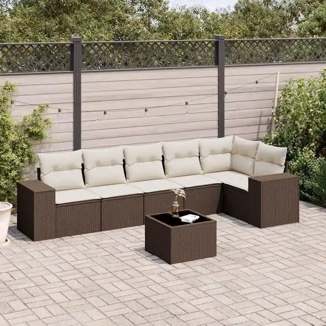 Set Divani da Giardino 7 pz con Cuscini Marrone in Polyrattan 3254940