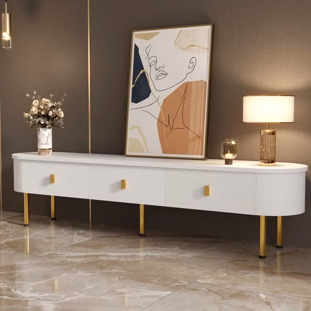 Mobile porta TV OKWISH moderno in MDF bianco con dettagli dorati e 3 cassetti per il tuo soggiorno L: 174 cm, P: 35 cm, H: 41 cm