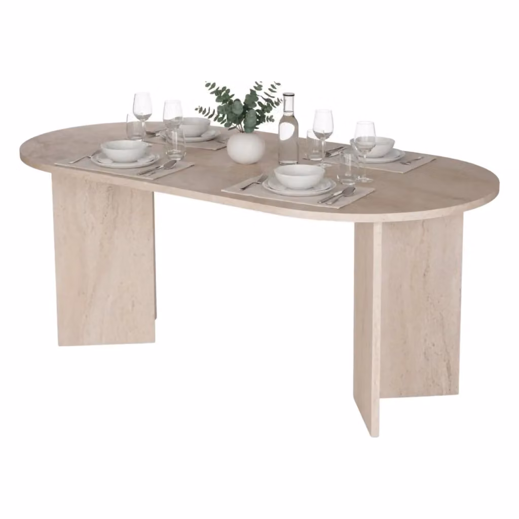 Tavolo da pranzo fisso Monterano DMORA per 6 persone, forma ovale, colore bianco marmo, L: 180 cm, P: 89.5 cm, H: 75 cm – 2