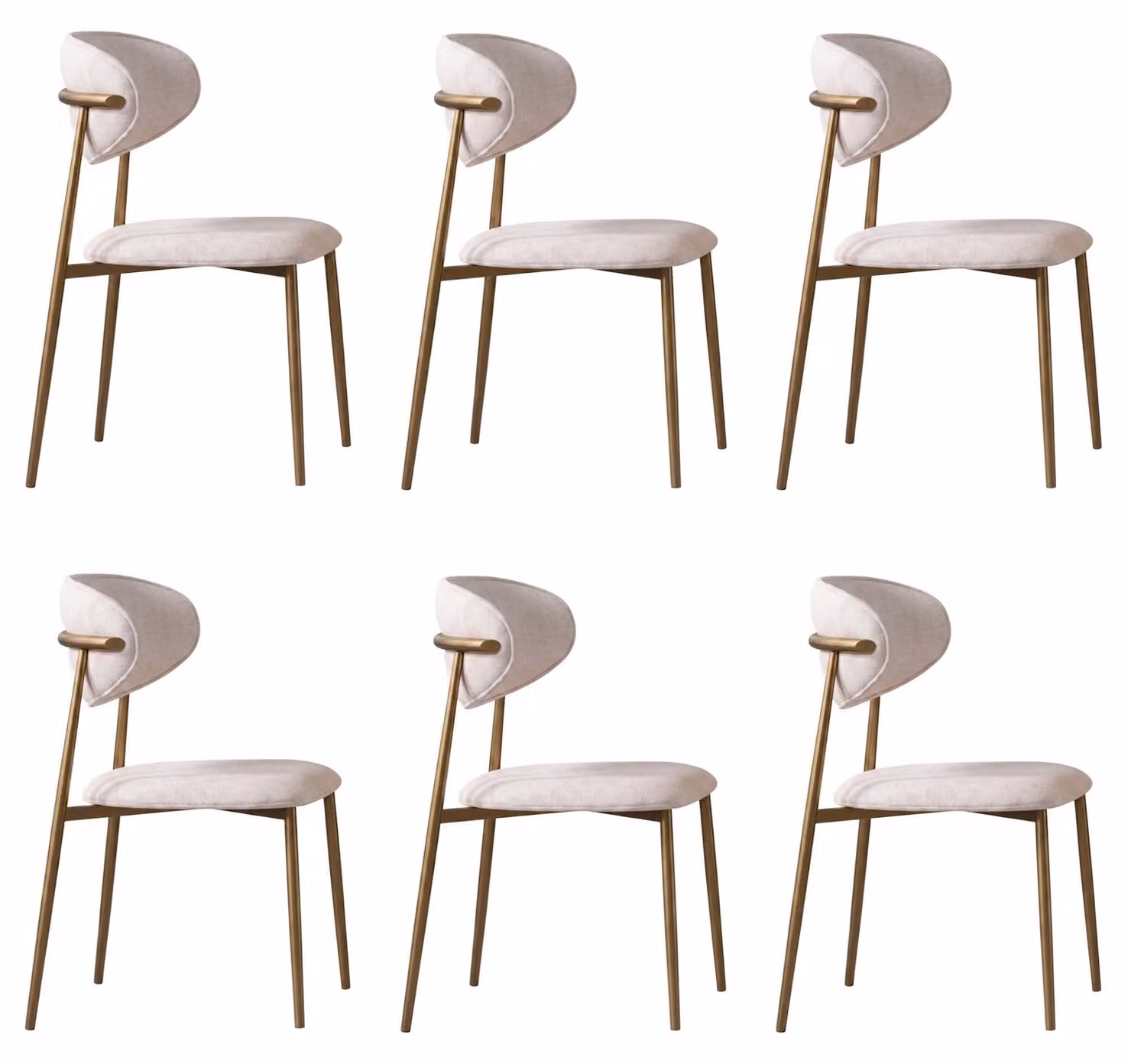Sedia da pranzo beige, set di 6, tessuto, acciaio inossidabile, design moderno, tinta unita