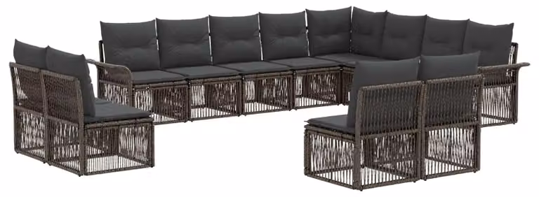 Set di divani da giardino, 12 pezzi, colore grigio, in rattan sintetico