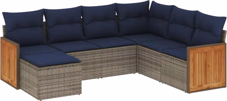 Set Divani da Giardino 7 pz con Cuscini Grigio in Polyrattan