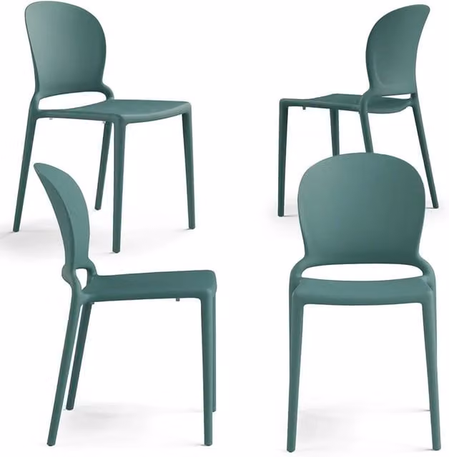 Set 4 sedie in polipropilene JASMINE, impilabile, resistente ai raggi UV, design moderno, ideale per sala da pranzo, cucina, sala d’attesa, bar, ristoranti o giardino colore Verde Bottiglia