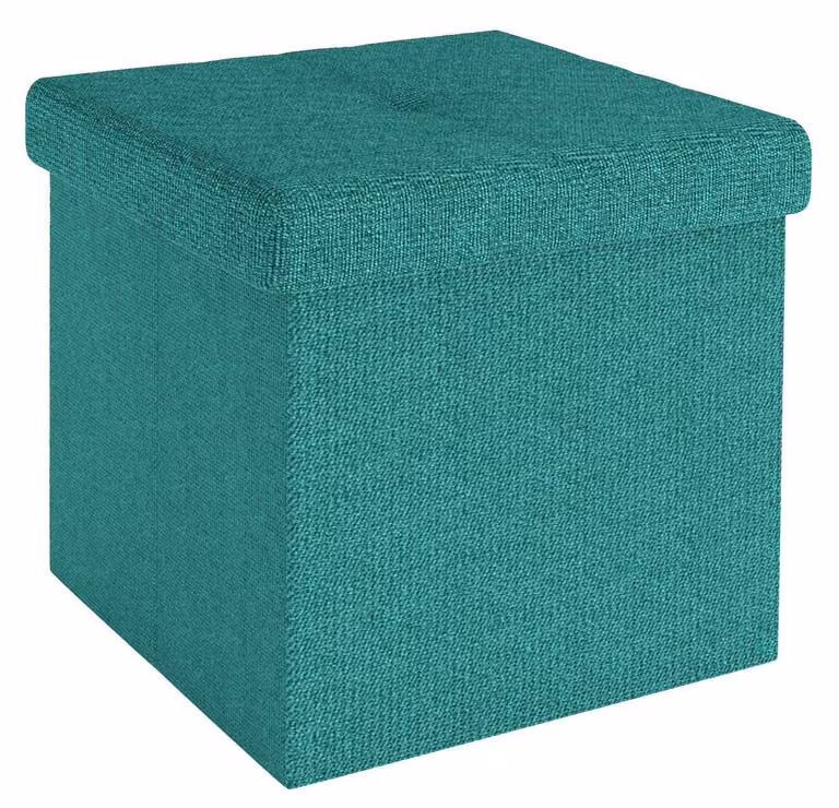 Pouf pieghevole, dimensioni 38x38x38 cm, con spazio contenitore e rivestimento in tessuto