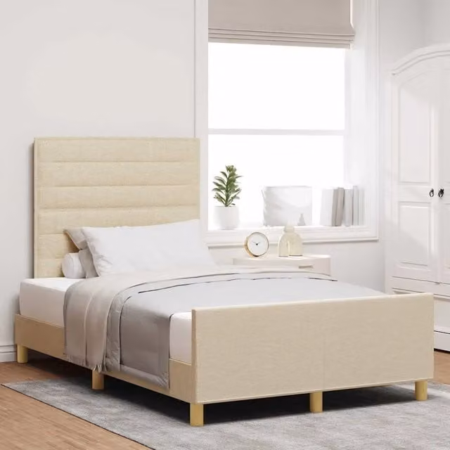 Letto imbottito con testiera vidaXL in tessuto beige L 120 x P 200 cm