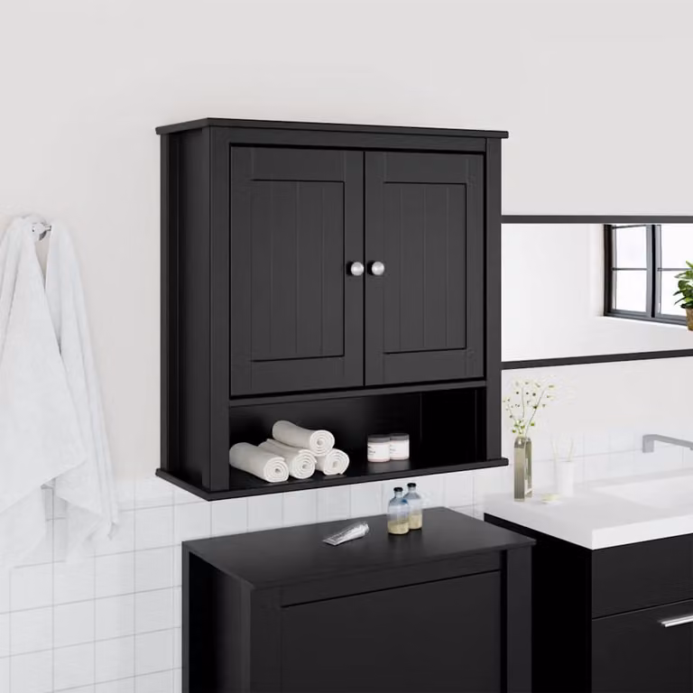 Mobile da bagno a muro vidaXL BERG in legno massello nero L: 69,5 cm, P: 27 cm, H: 71,5 cm