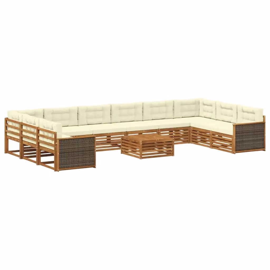 Set di divani da giardino vidaXL in legno di acacia massello, 11 pezzi, marrone e beige – 2