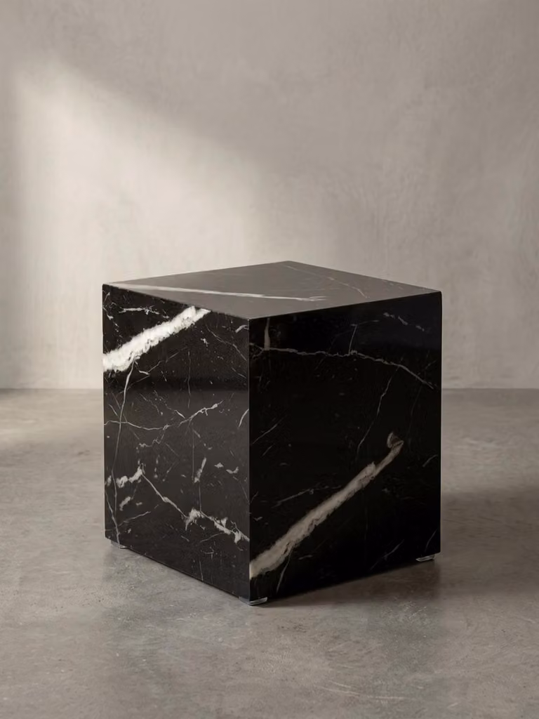 Tavolino MONOBLOC 40x40x45 cm Nero lucido con effetto marmo, tavolino da salotto Cube quadrato, tavolino design, tavolino da salotto a forma di cubo