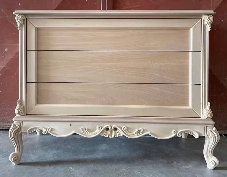 Cassettiera classica stile barocco con 3 cassetti in legno grezzo Mobili 2G L/P/H: 120 x 47 x 90 cm