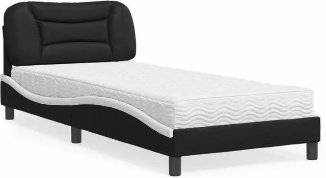 Letto con Materasso Hvar Nero e Bianco 90x200 cm in Similpelle 3208701