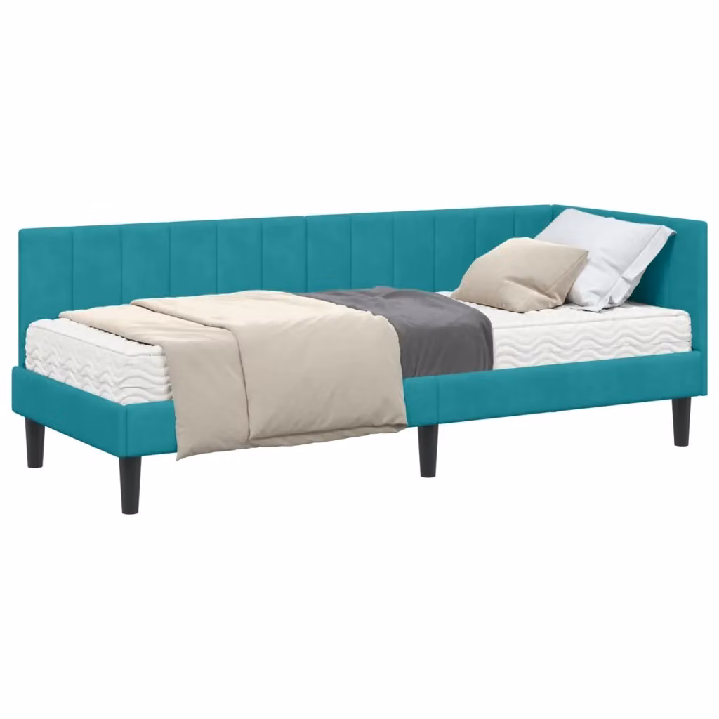 vidaXL Struttura Letto Angolare in Velluto Turchese con 2 Materassi in Schiuma L/P/H: 204 x 140 x 80 cm – 2