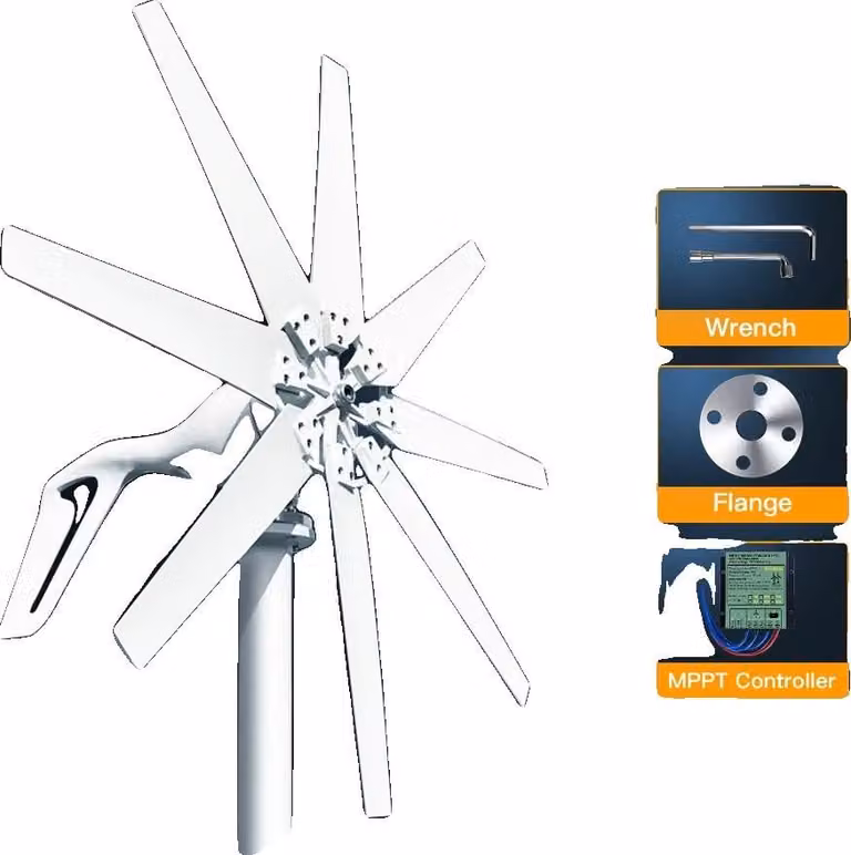 Generatore eolico, funzionamento silenzioso, installazione semplice, controller MPPT incluso, 1000W, 48V