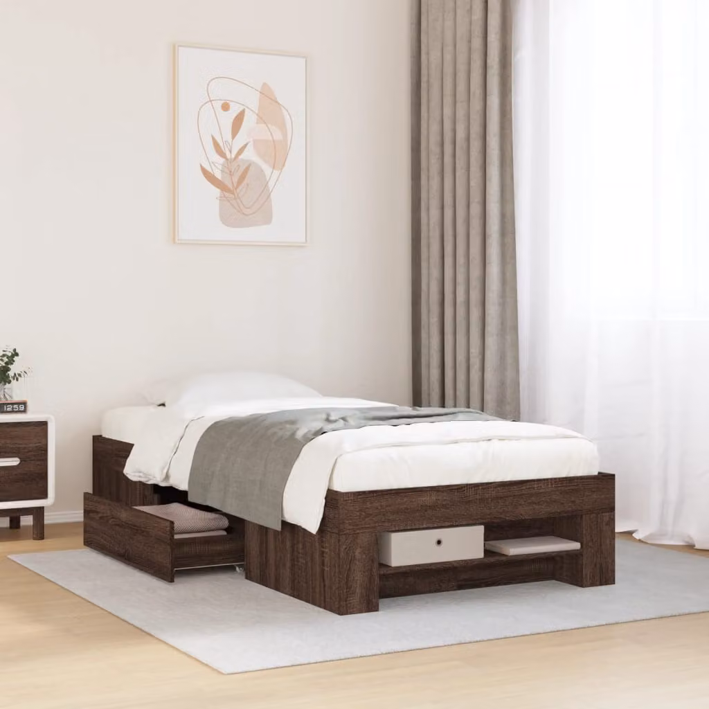Giroletto vidaXL senza materasso in truciolato e legno color rovere marrone L/P/H: 190 x 90 x 33 cm