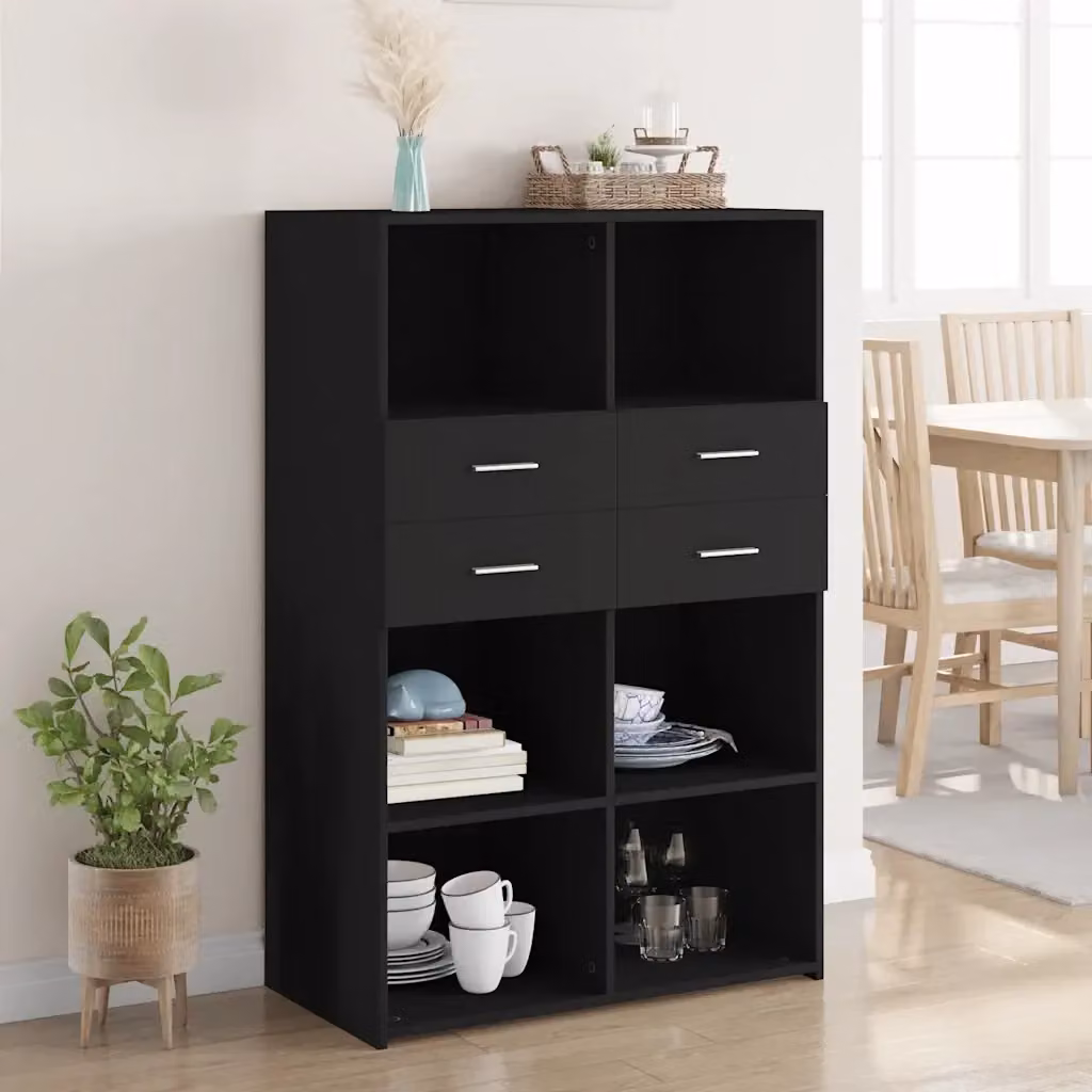 Credenza moderna nera in legno multistrato da appendere alla parete L 80 x P 42,5 x H 124 cm – 2