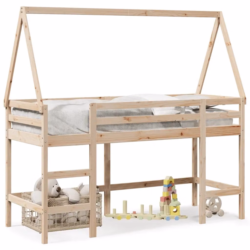 Letto Soppalco per Bambini vidaXL in Legno Massello di Pino con Scala e Tetto, L/P/H: 200 x 80 x 113,5 cm – 2