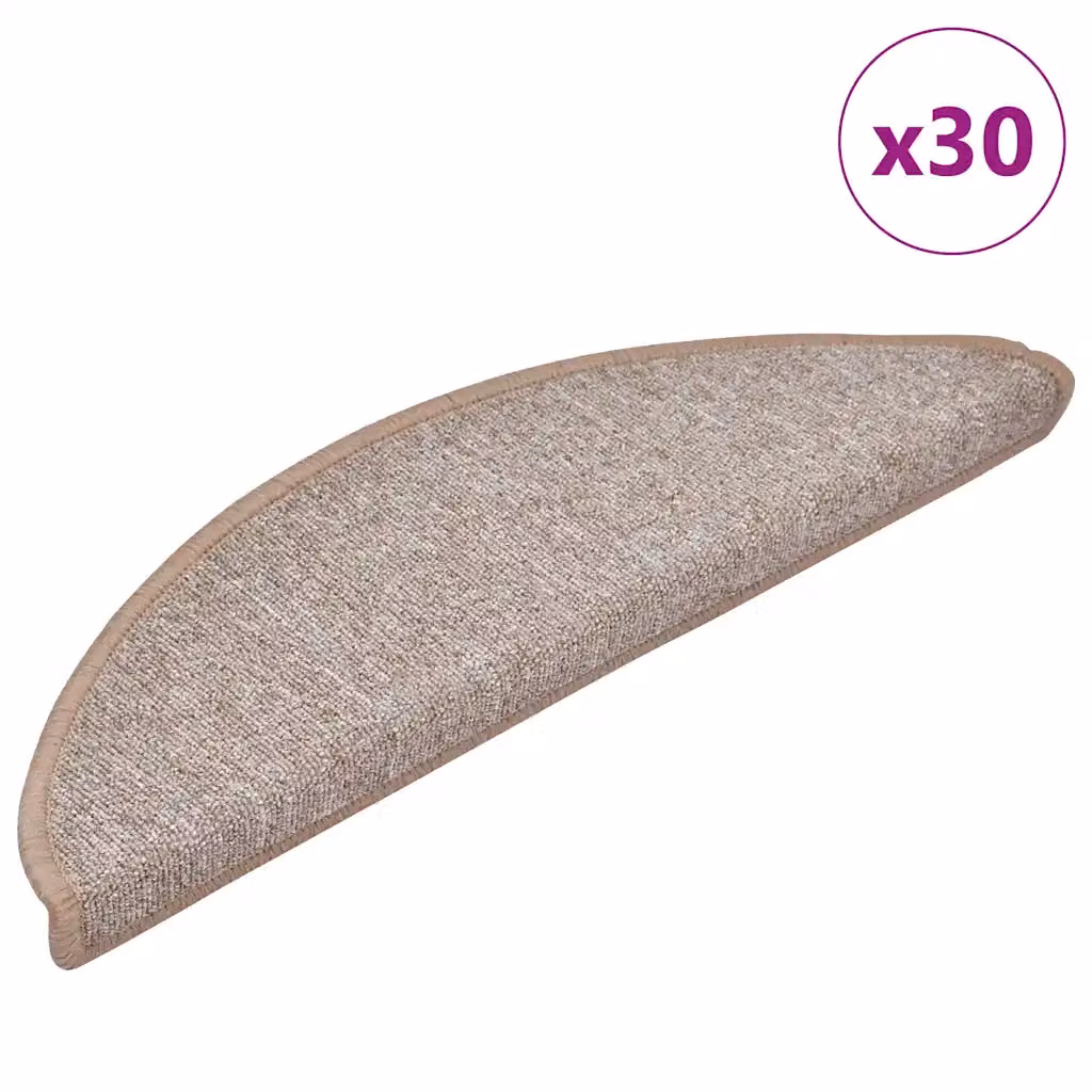 Set di 30 tappetini per scale semicircolari vidaXL, colore marrone chiaro/beige, antiscivolo e fonoassorbenti, in polipropilene, L: 56 cm, P: 17 cm, H: 3,5 cm