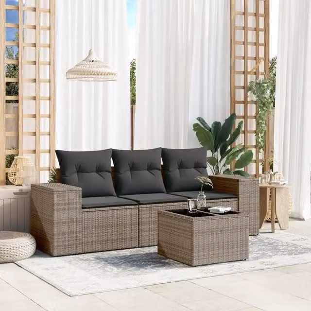 Set Divani da Giardino 4 pz con Cuscini in Polyrattan Grigio 3254607