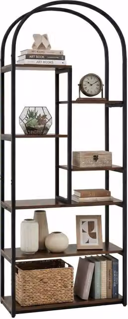 Libreria ad arco DESIGN IN con 7 ripiani in legno e metallo, colore marrone e nero, H: 181,5 cm, L: 70,0 cm, P: 30,0 cm – 1