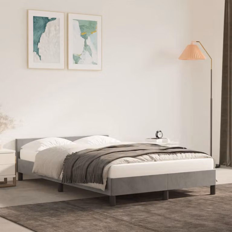 vidaXL Giroletto in Velluto Grigio Chiaro con Doghe in Legno L/P/H: 120 x 190 cm