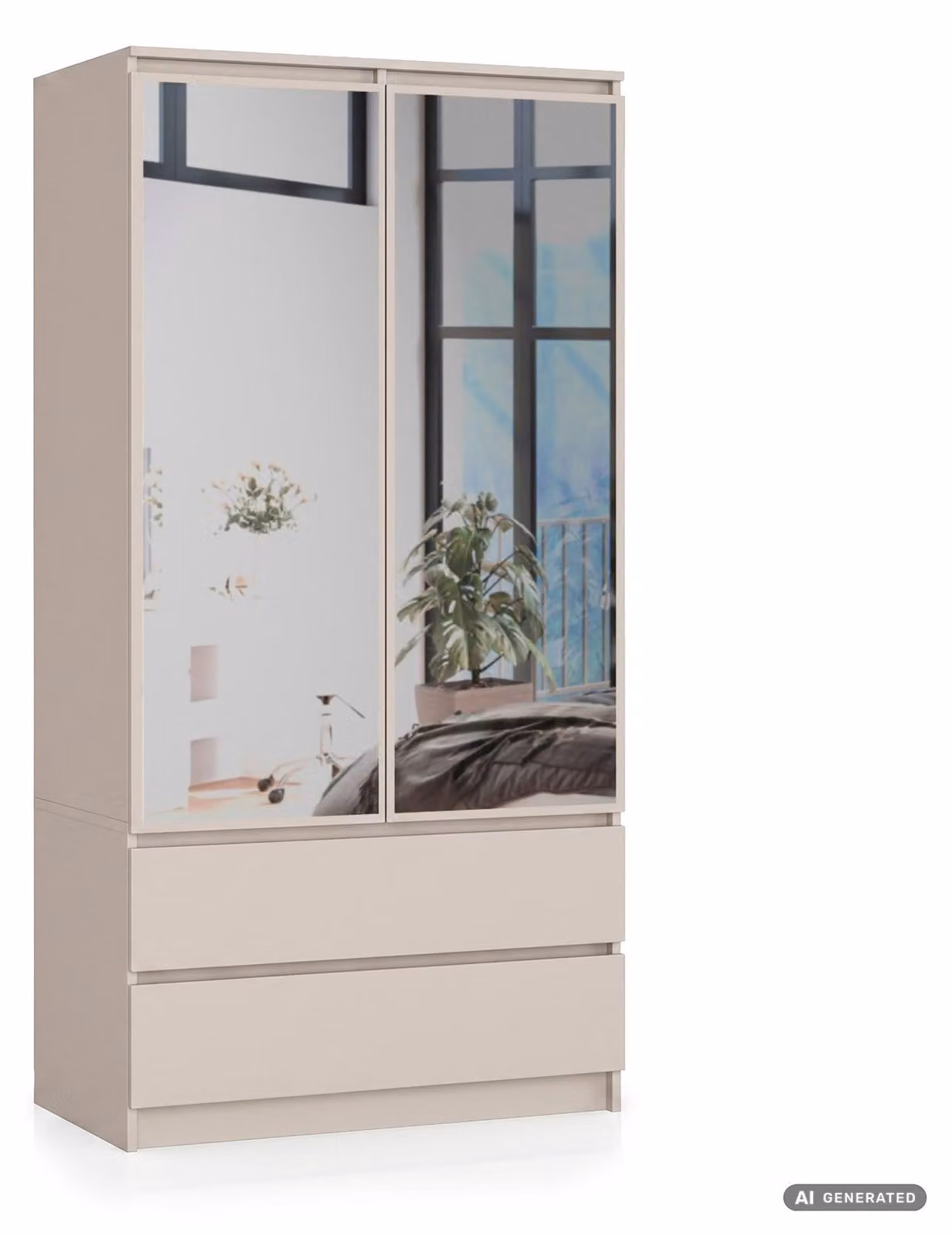 Armadio S90 con specchio integrato Cashmere 90 cm 2 ante 2 cassetti 4 ripiani 90x51x180 cm