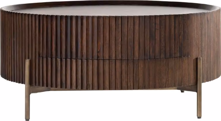 Tavolino Casa Padrino marrone scuro Ø 90 x H. 40 cm - Tavolino da salotto rotondo con cassetto - Mobili da salotto - Mobili in legno massello - Mobili - Arredi