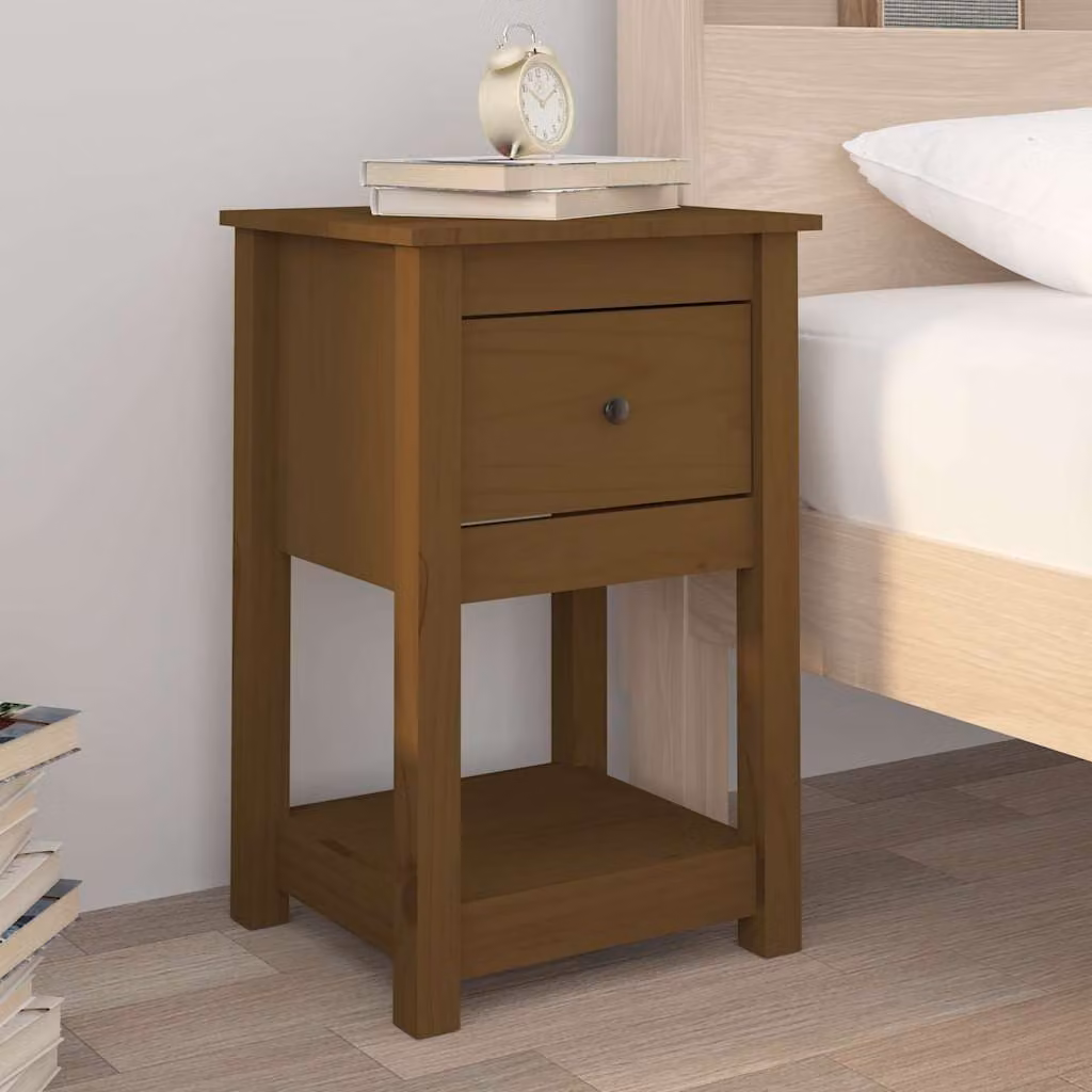 Comodino vidaXL in legno massello di pino, colore marrone ambra, L 40 cm x P 35 cm x H 61,5 cm