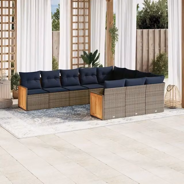 Set di Divani da Giardino a L vidaXL in Polyrattan con Cuscini Blu e Grigio