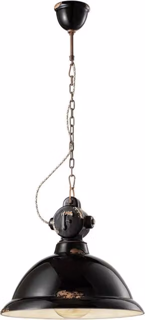Lampadario Industrial Ferro E Ceramica Vintage Nero 1 Luce E27