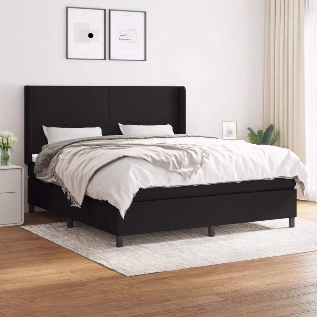 The Living Store Letto a molle con materasso nero 160x200 cm in tessuto
