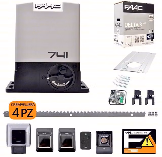 KIT X CANCELLI SCORREVOLI 230V DELTA 3 FAAC 105630445 + 4 M CREMAGLIERA ZINCATA