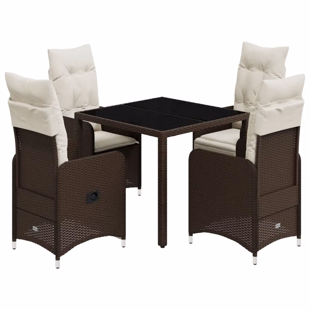Set Bistrò da Giardino 5 pz con Cuscini in Polyrattan Marrone