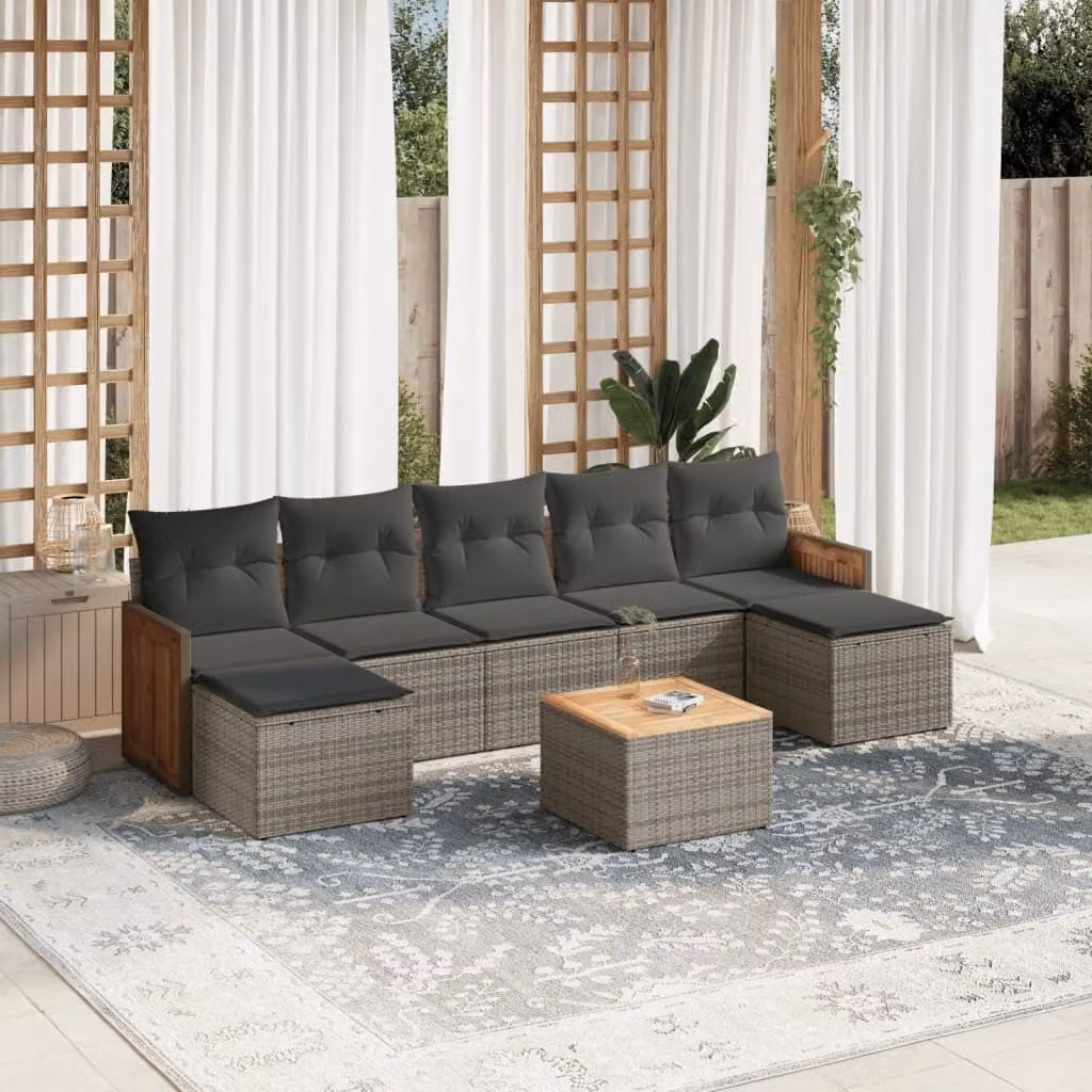 Maison Exclusive - Set da giardino 8 pezzi con cuscini grigio in polyrattan