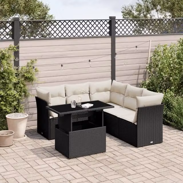 Set Divano da Giardino 6 pz con Cuscini Nero in Polyrattan 3266576