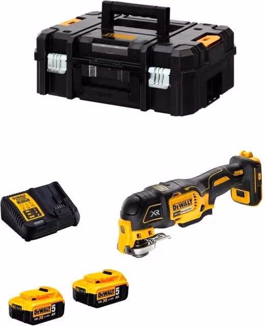 Utensile Multifunzione DeWalt DCS356P2T Giallo con 2 Batterie da 4,0 Ah e Caricabatterie DCB115 TSTAK II