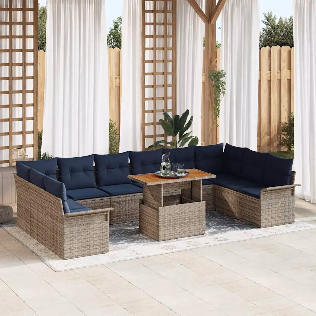 Set Divano da Giardino Moderno vidaXL 9 pz in Rattan e Metallo Grigio e Blu