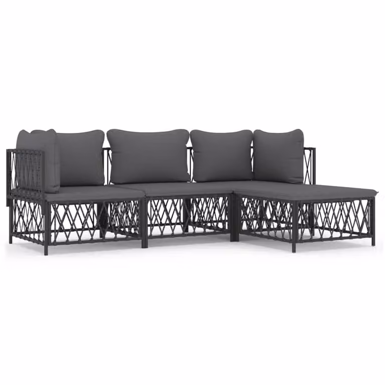 Set Salotto da Giardino 4 pz con Cuscini in Acciaio Antracite